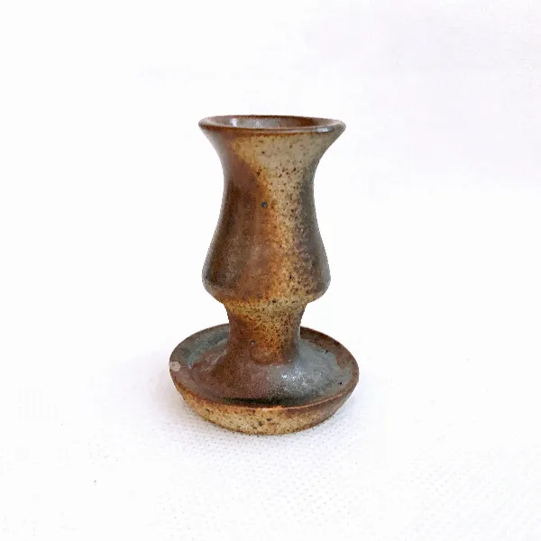 Mini bougeoir marron en grès moucheté vintage années 40