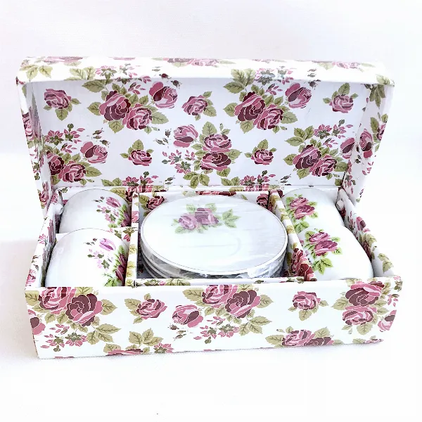 Coffret service à café 8 pièces décor Bouquet de Roses style Shabby chic