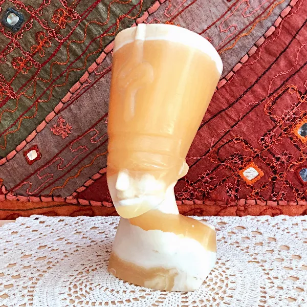 Grande figurine buste NEFERTITI reine d'Egypte en onyx 21 cm vintage 2,2 kg