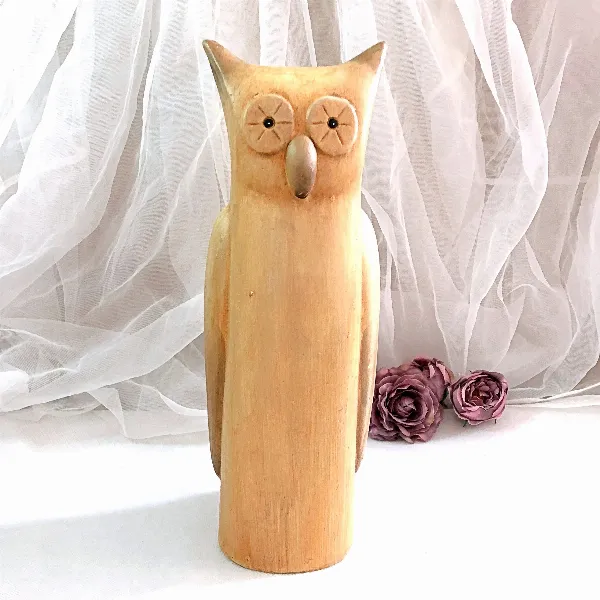 Statue hibou en terre cuite peinte poterie style shabby chic. 32 cm