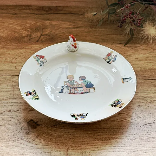 Assiette chauffante pour bébé enfant porcelaine France vintage 50/60