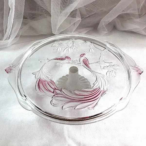 Présentoir plat à tarte à gâteaux verre décor de paons 37 cm