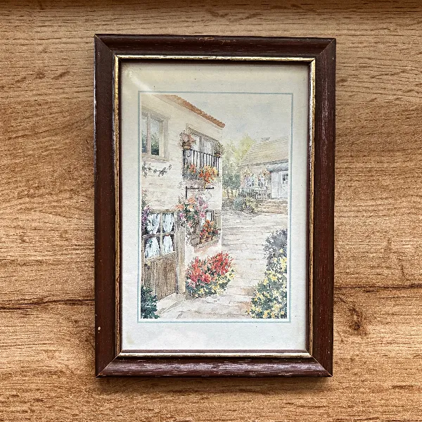Reproduction Aquarelle Village Provençal – Cadre Bois – Déco Murale 17x12 cm