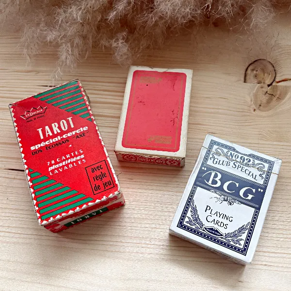 Lot 3 Jeux Cartes Vintage Complets Tarot La Ducale + BCG Poker Neuf + Bridge