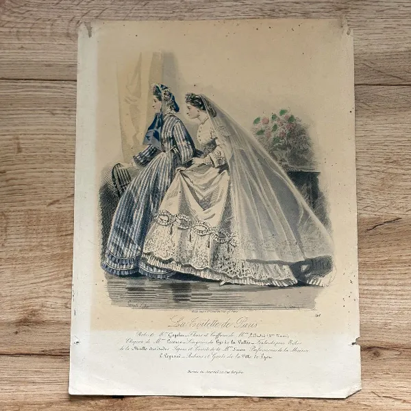 Gravure Lithographie ancienne Mode XIXe - Robe de Mariée - Compte-Calix Braquet