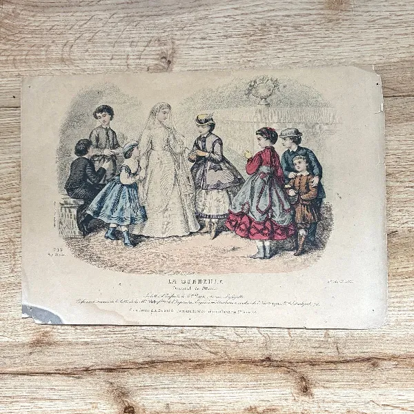 Gravure Mode 1866 Signée Héloïse LELOIR &amp; PARDINEL - La Corbeille - Orig. XIXe