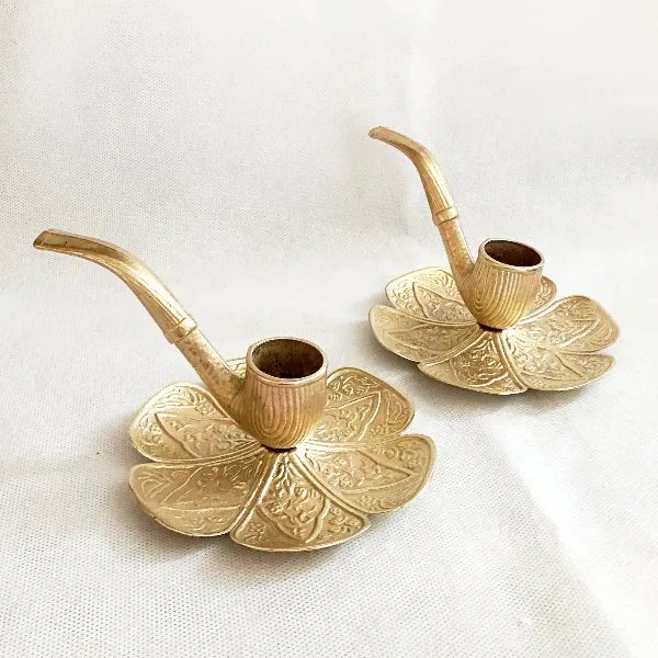 Paire de bougeoirs à main cendriers bronze doré vintage 50