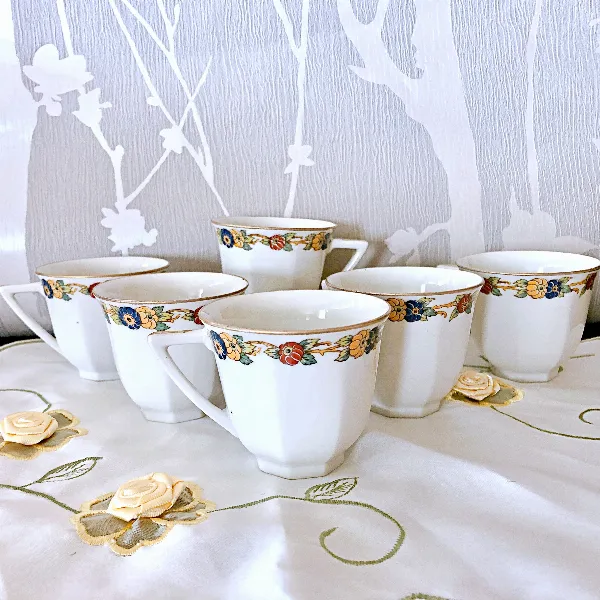 Lot de 6 tasses à café porcelaine de Limoges Jean Boyer France vintage 